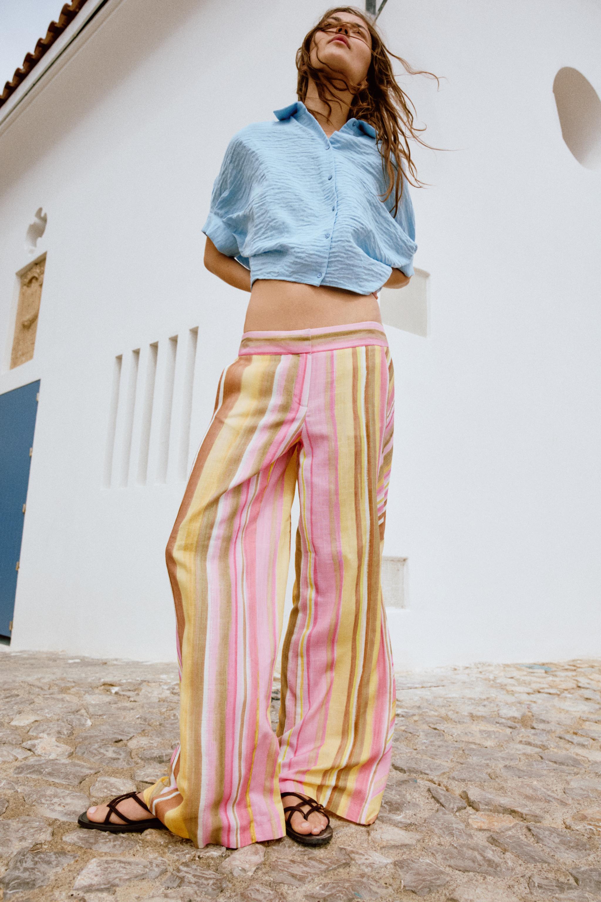 STRIPED WIDE LEG PANTS